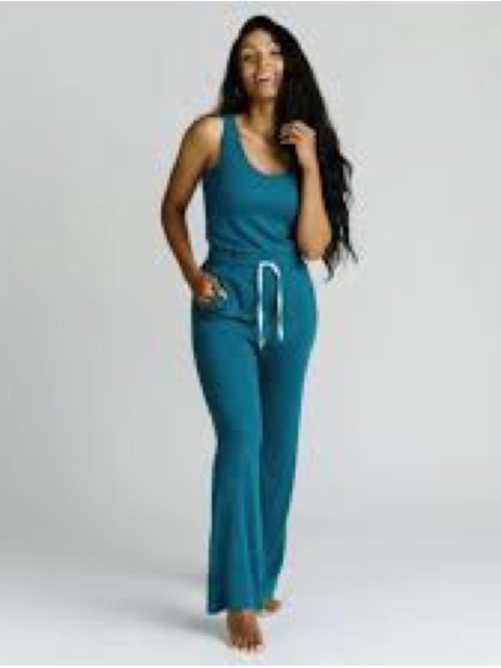 NWT Zyia Daphne Wide Leg Jumpsuit Aegean Blue Lounge Pockets Size XL
